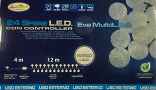 CATENA 24 SFERE 80MM 48 LED BIANCO FREDDO CONTROLLER 8 GIOCHI