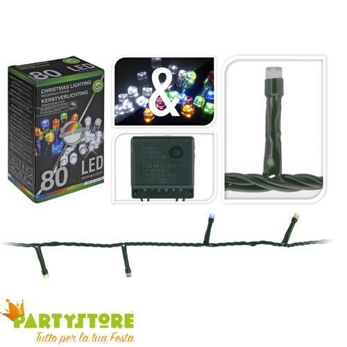 LUCI DI NATALE 80 LED BIANCO FREDDO + MULTICOLOR 8 GIOCHI