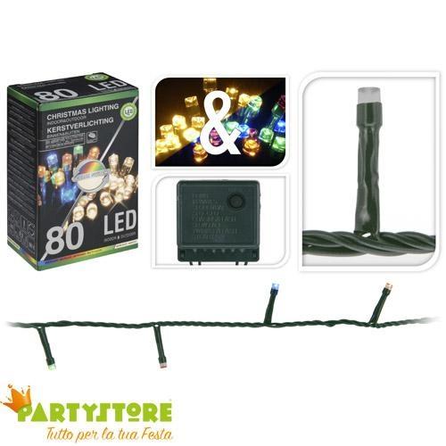 LUCI DI NATALE 80 LED BIANCO CALDO + MULTICOLOR 8 GIOCHI