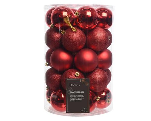 PALLINE DI NATALE ROSSE ASSORTITE 8 CM CONFEZIONE 34 PZ