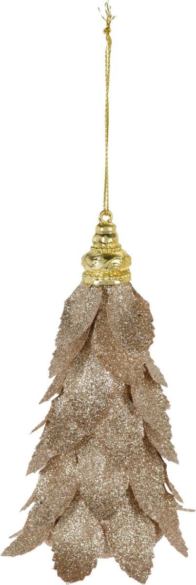 PENDENTE FOGLIE CHAMPAGNE GLITTER 16 CM