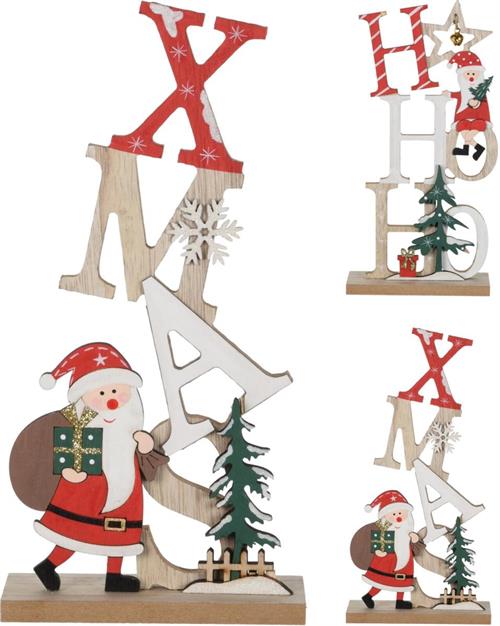 DECORAZIONE IN LEGNO SCRITTA XMAS CON BABBO NATALE 24 CM