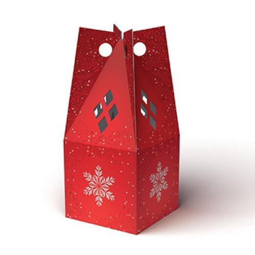 SCATOLA PORTAPANETTONE ROSSA DECORATAE CON MANIGLIE 22X22XH.50CM