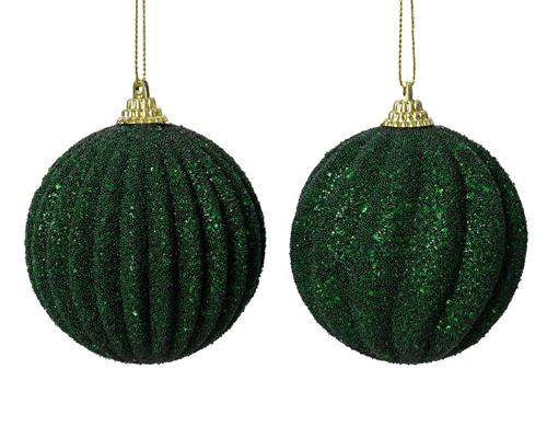 PALLINA DI NATALE VERDE PINO CON GLITTER 8 CM 2 ASS