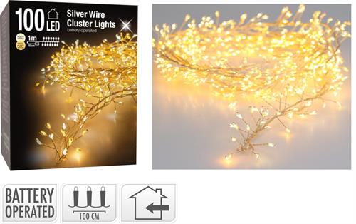 LUCI DI NATALE A BATTERIA CLUSTER 100 LED BIANCO CALDO