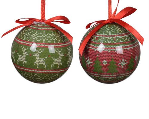 PALLINA DI NATALE VERDE ROSSA DECORO TRICOT 8 CM 1 PZ