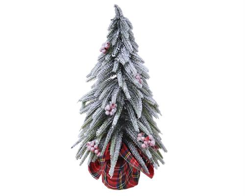 MINI ALBERO INNEVATO CON BACCHE ROSSE BASE SCOZZESE H.20X12CM