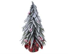 MINI ALBERO INNEVATO CON BACCHE ROSSE BASE SCOZZESE H.20X12CM