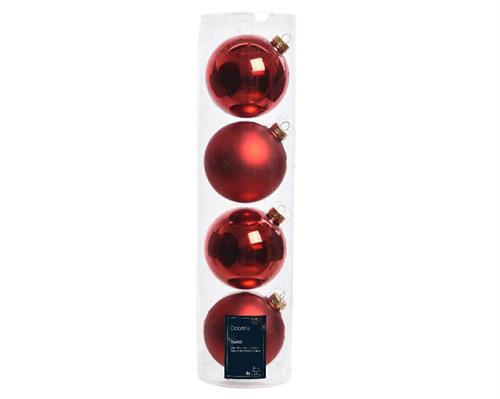 PALLINE DI NATALE IN VETRO ROSSE LUCIDO OPACO 10 CM 4PZ