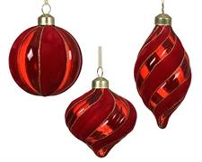 PALLINA DI NATALE ROSSO A STRISCE VELLUTATE 8 CM 3 ASS