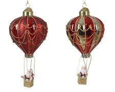 MONGOLFIERA ROSSA ORO CON BABBO NATALE H.14X7,5 CM 1 PZ