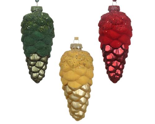 PENDENTE PIGNA VERDE/ORO/ROSSA OPACA E VELLUTO H.13,5CM 1PZ A