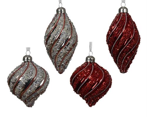 PALLINA DI NATALE FORMA CIPOLLA ARGENTO/ROSSO  4 ASS 8 CM