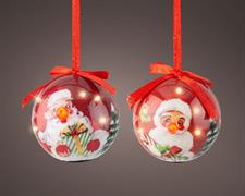 PALLINA DI NATALE LUMINOSA CON DECORO BABBO NATALE 8 CM