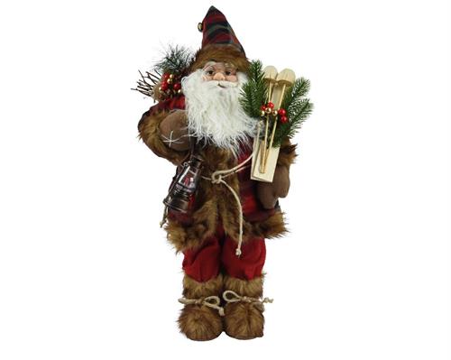 BABBO NATALE CON CAPPOTTO ROSSO A QUADRI E PELLICCIA H.60 CM