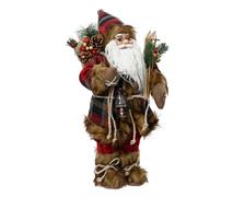 BABBO NATALE CON CAPPOTTO ROSSO A QUADRI E PELLICCIA H.45 CM