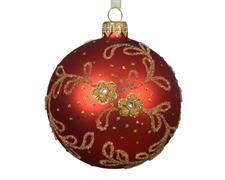 PALLINA DI NATALE ROSSA CON DECORO FIORI GLITTER ORO 8