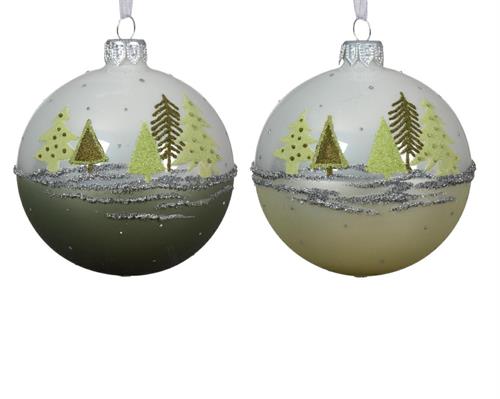 PALLINA DI NATALE VERDE DECORO ALBERI 8CM 1PZ ASSORTITO