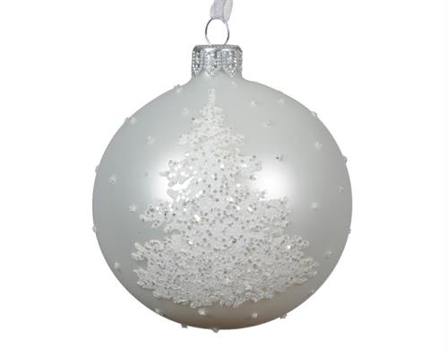 PALLINA DI NATALE BIANCO OPACO DECORO ALBERO GLITTER  8 CM