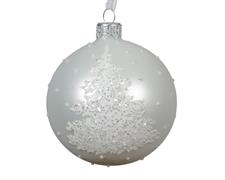 PALLINA DI NATALE BIANCO OPACO DECORO ALBERO GLITTER  8 CM