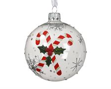 PALLINA DI NATALE TRASPARENTE DECORO CANDYCANE  8 CM