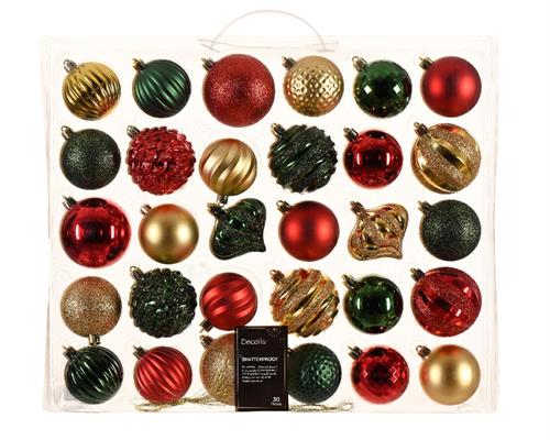 PALLINE DI NATALE ROSSE VERDE ORO 7 CM 30 PZ