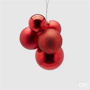 PALLINE DI NATALE A GRAPPOLO ROSSE 5 PZ 6/8/10 CM