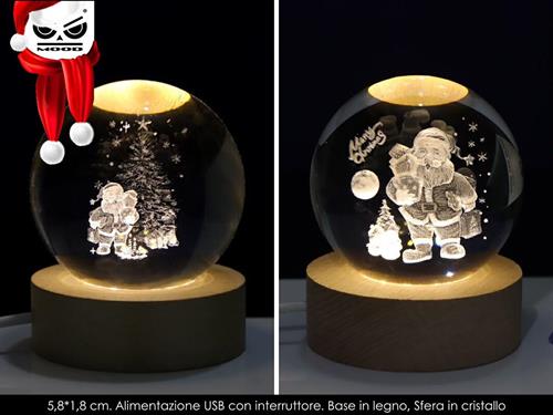 LAMPADA SFERA CON LUCE LED BABBO NATALE