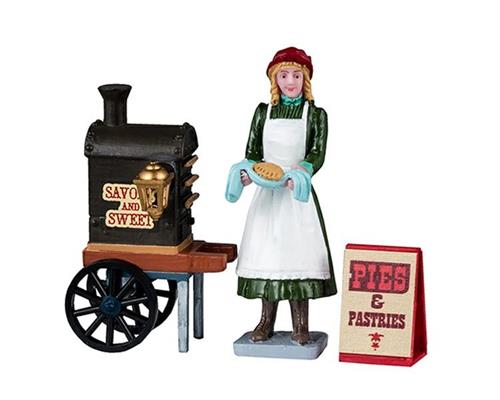 FIGURA VILLAGGIO NATALIZIO CARRETTO TORTA E PASTICCINI SALATI