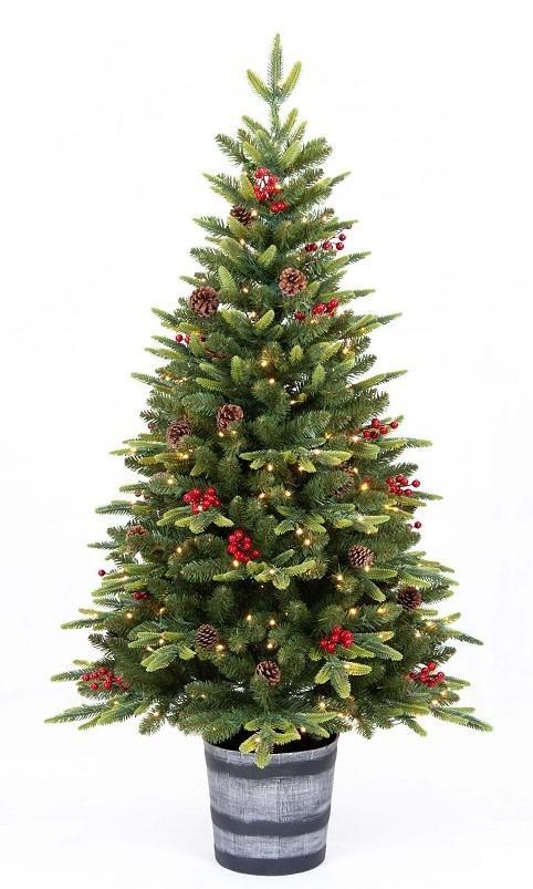 ALBERO DI NATALE IN VASO 180 CM CON BACCHE PIGNE 250 LED CALDO