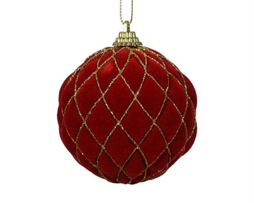 PALLINA DI NATALE IN VELLUTO ROSSO DECORATO 8 CM