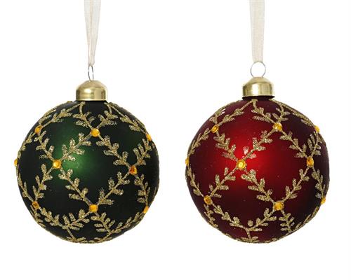 PALLINA DI NATALE ROSSO/VERDE DECORO GEMME 8 CM 1PZ