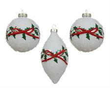 PALLINA DI NATALE BIANCA DECORO AGRIFOGLIO 8 CM 3 ASS