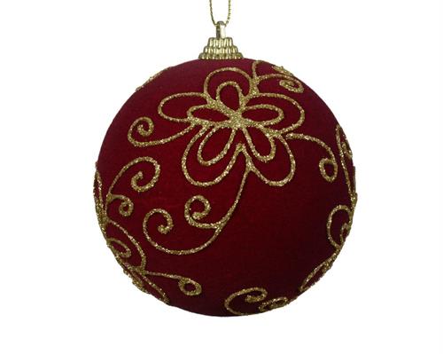 PALLINA DI NATALE IN VELLUTO BORDEAUX DECORATA ORO 10 CM