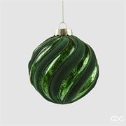 PALLINA DI NATALE VETRO VELLUTO VERDE A SPIRALE 10 CM - EDG -