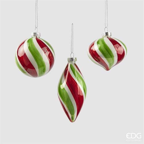 PALLINA DI NATALE VETRO ROSSO VERDE 3 ASSORTITE - EDG -