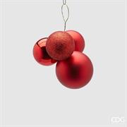 PALLINE DI NATALE A GRAPPOLO ROSSE 4PZ 6/8/10 CM