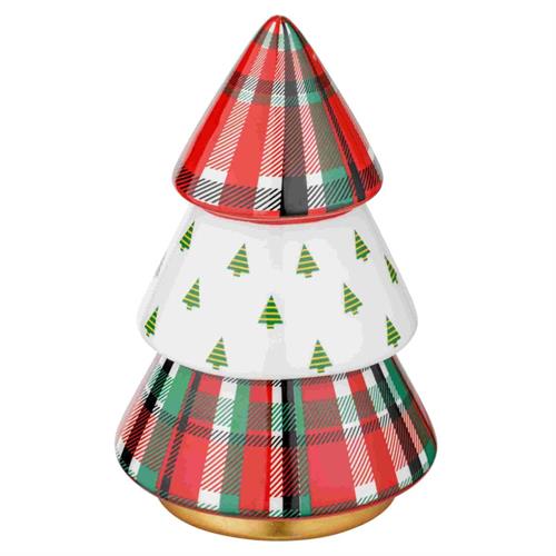 ALBERO DI NATALE TARTAN RIFINITURE DORATE PORCELLANA 12X12X19 CM