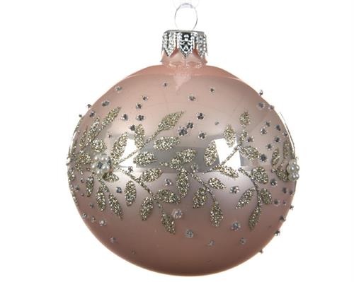 PALLINA DI NATALE ROSA DECORI ARGENTO 8 CM