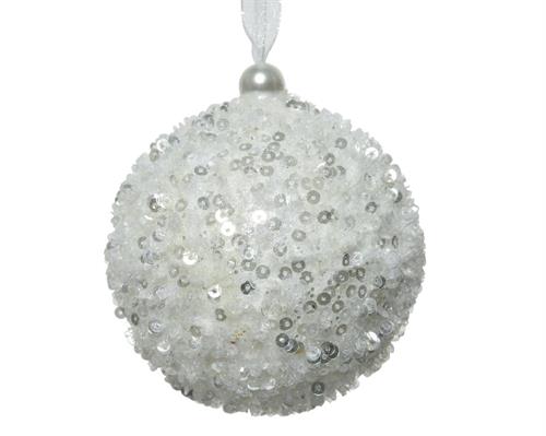 PALLINA DI NATALE BIANCA CON PAILLETTES 8 CM