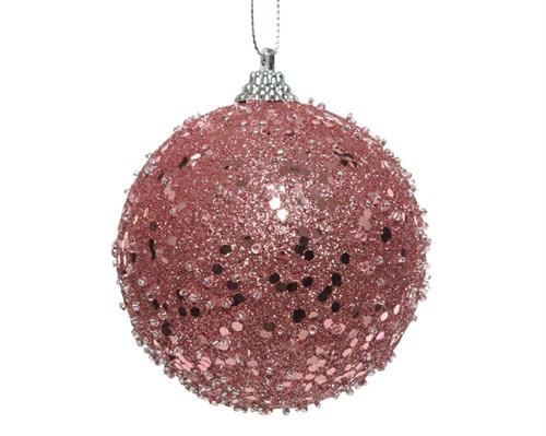 PALLINA DI NATALE ROSA ANTICO CON STRASS 8 CM