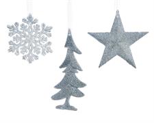 PENDENTE PER ALBERO DI NATALE AZZURRO GLITTERATO FIGURE ASSORT.