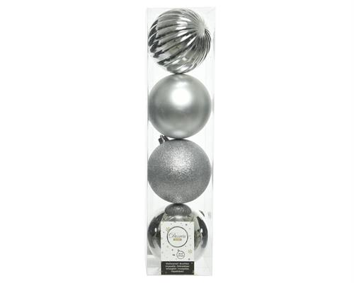 PALLINE DI NATALE ASSORTITE ARGENTO 10 CM CONFEZIONE 4 PZ