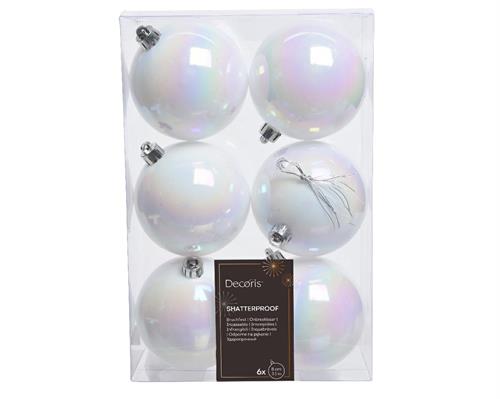 PALLINE DI NATALE BIANCO IRIDESCENTE 8 CM CONFEZIONE 6 PZ