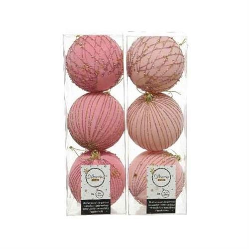 PALLINE DI NATALE ROSA CHIARO E SCURO DECORATE 8 CM 3 PZ