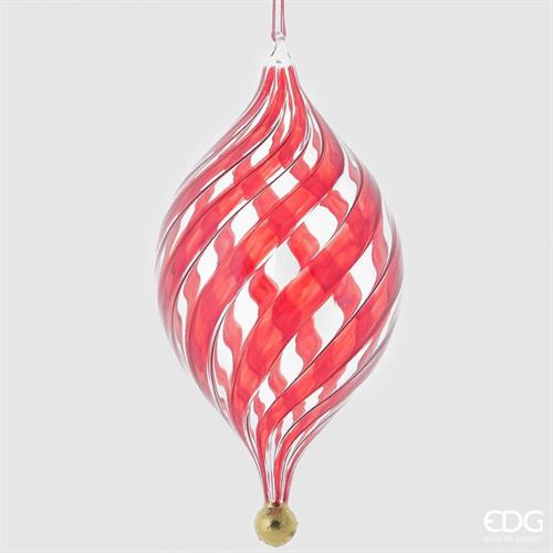 DECORAZIONE PENDENTE VORTICE VETRO H. 25CM D. 11CM ROSSO