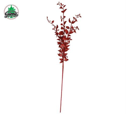 RAMO CON FOGLIE ROSSE GLITTERATO 82 CM