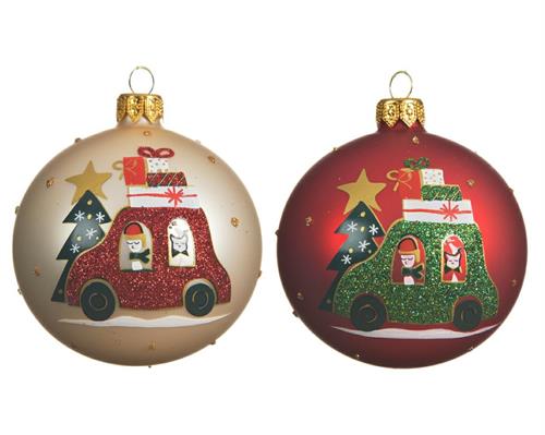 PALLINA DI NATALE ORO/ROSSA DECORATA 8CM