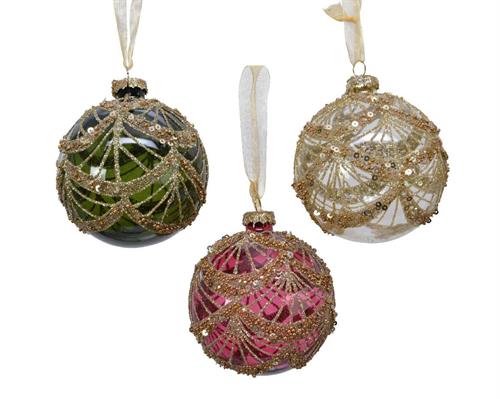 PALLINA PER ALBERO IN VETRO 8CM CON DECORO