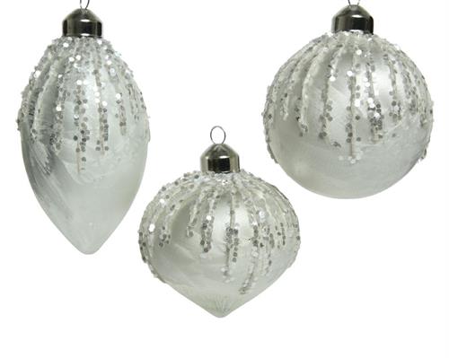 PENDENTE PER ALBERO 3 FORME BIANCO CON GLITTER ARGENTO